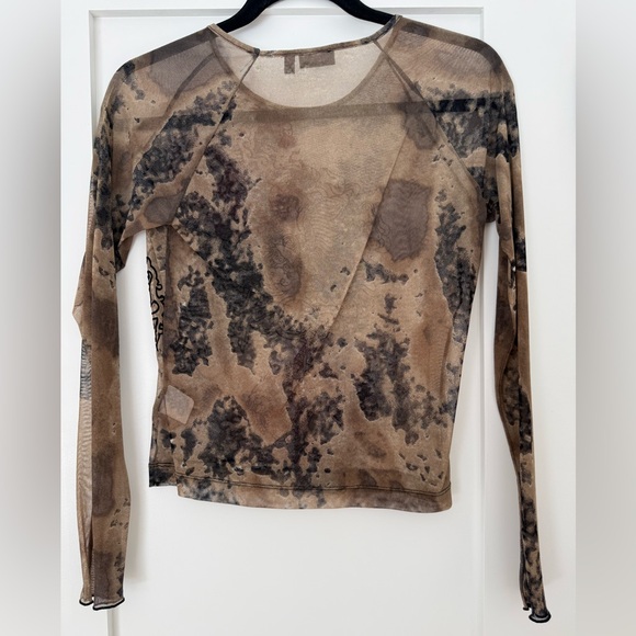 MEXX Dragon Tattoo Mesh Top Y2K Sheer Long Sleeve Size S - Picture 3 of 4